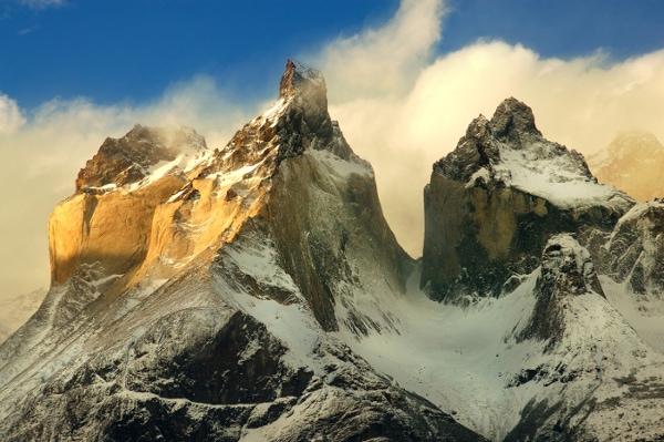 Torres del Paine peaks sunset