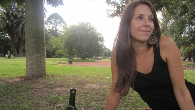 Laryssa relaxing with a Malbec