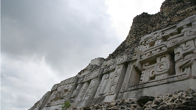 The richly decorated frieze at Xunantunich