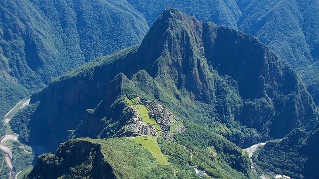 View of Wayna Picchu & Machu Picchu from Machu Picchu Mountain